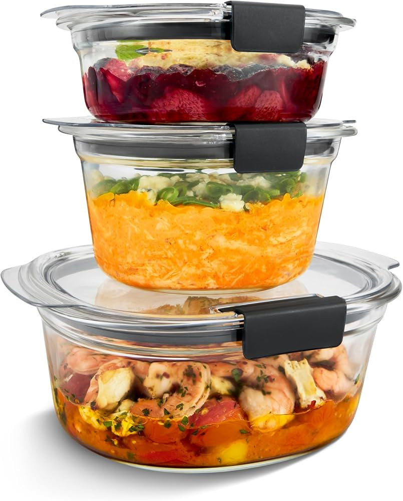 Rubbermaid Brilliance\u00ae Glass Round Leak-Proof 6-Piece Set Food Storage Containers, Food Cont... | Amazon (US)