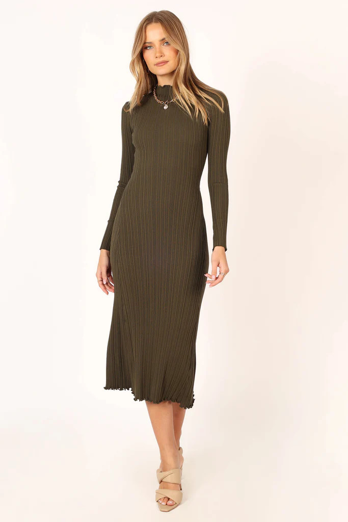 Theo Long Sleeve Midi Dress - Khaki | Petal & Pup (AU)