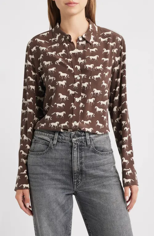 Rails Kate Horse Print Silk Button-Up Shirt in Ivory Horses at Nordstrom, Size Large | Nordstrom