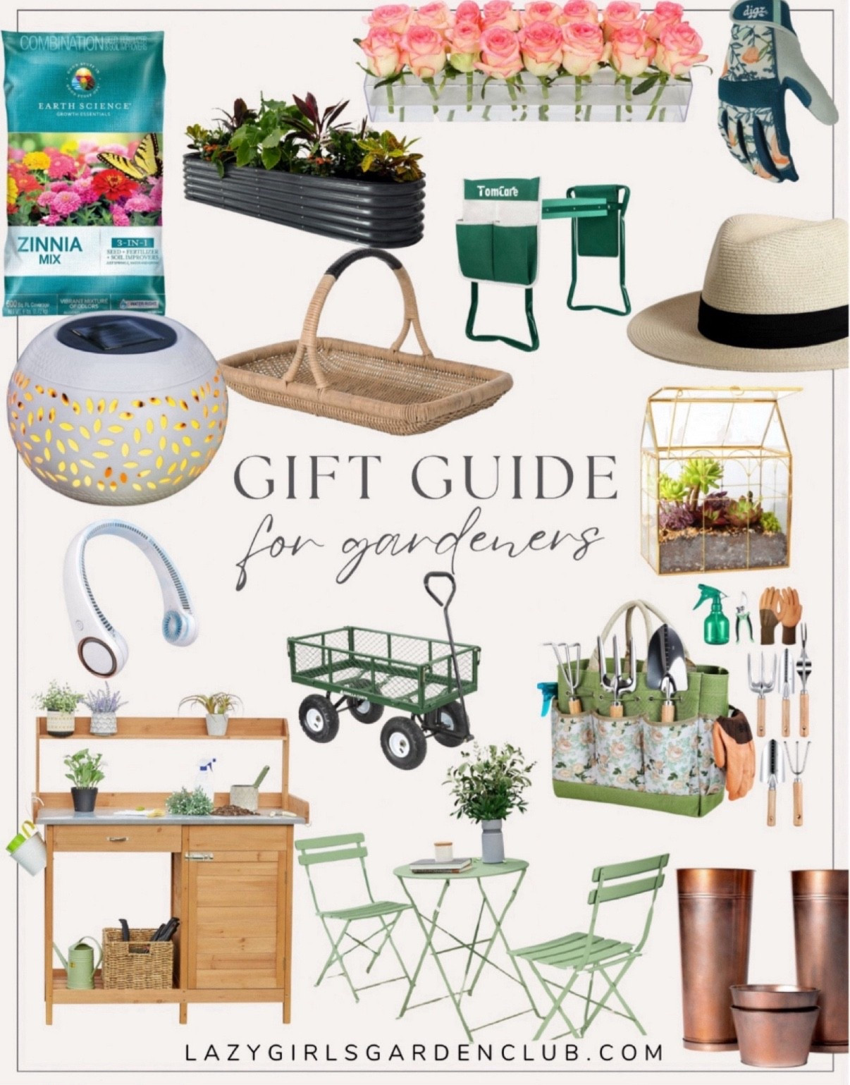Gift guide for gardeners! A great idea list for Christmas for those who love to garden 🌸

Solar lantern, raised garden beds, gold glass terrarium, gardening hat, gardening tool kit, garden gloves, gardening wagon, garden kneeler, bistro patio set, gardening tool bench/organizer, zinnia seed mix, harvesting basket, copper planters  

#LTKSeasonal #LTKGiftGuide #LTKFindsUnder100