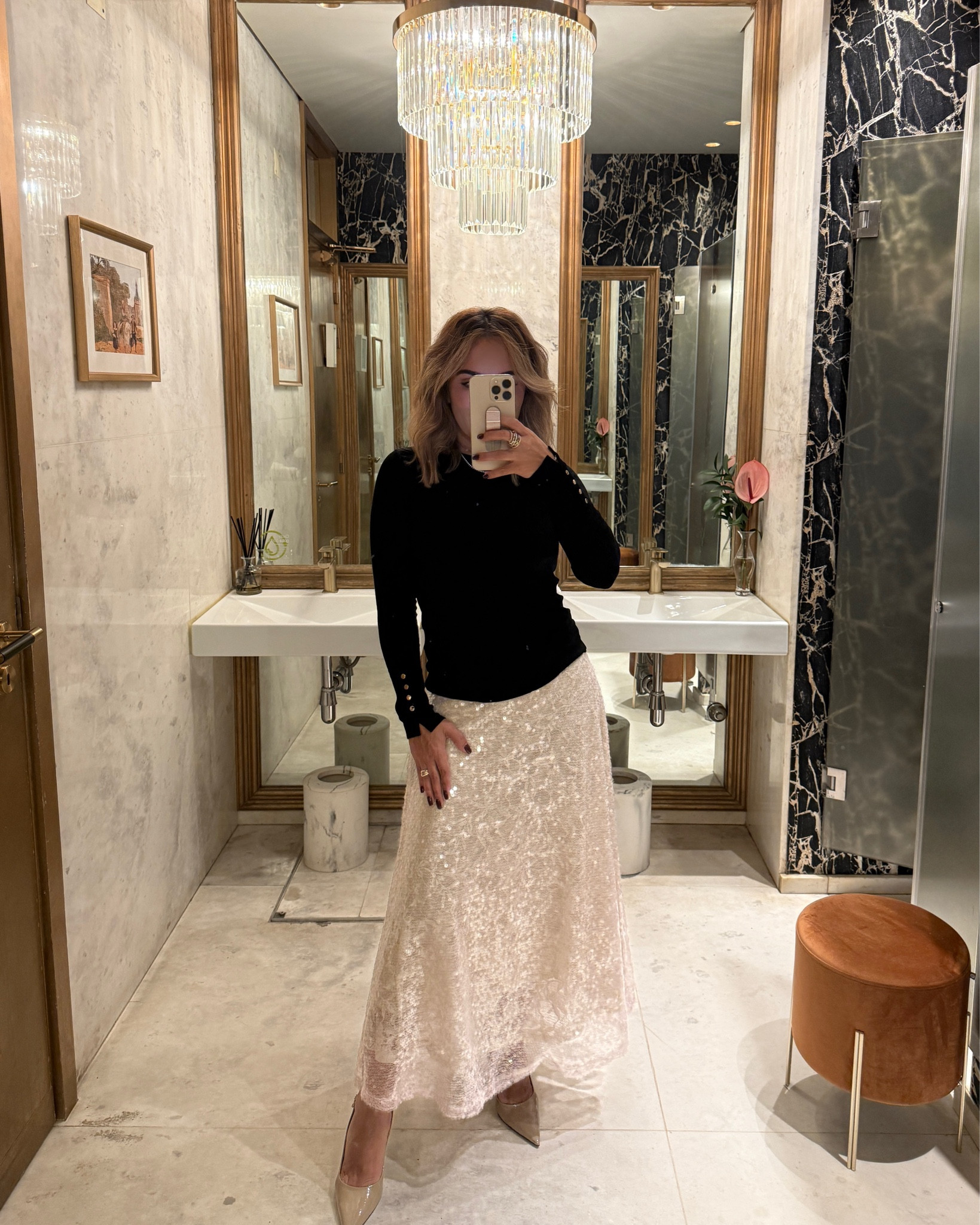 Dinner at the hotel restaurant but make it cozy and chic! skirt is good quality for the price, heavy-ish sequins, runs a bit big. maybe will need some alterations but it’s worth it. Only comes in 3 sizes S-M-L . Wearing small .  It’s A cut w Side Zipper. Added a second option with elastic band in a pencil style.

#LTKPetite #LTKSeasonal #LTKFindsUnder100