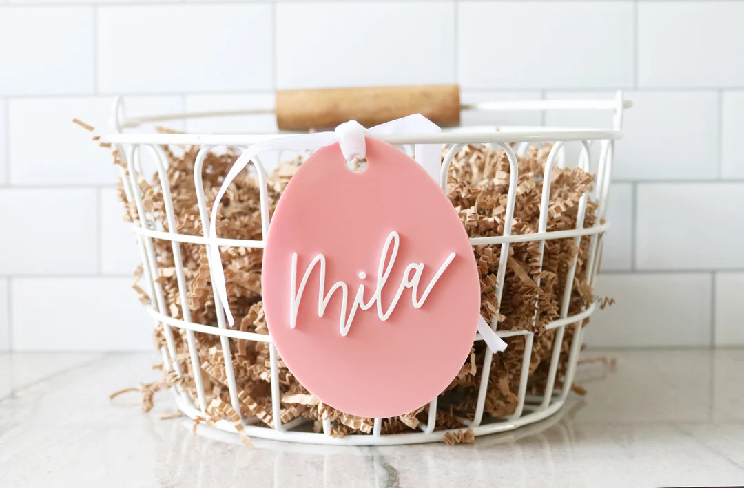Custom Calligraphy Egg Easter Basket Acrylic Name Tag  Easter - Etsy | Etsy (US)