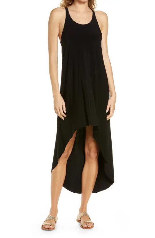 Norma Kamali Racer Hi-Low Cover-Up Tank Dress in Black at Nordstrom, Size Medium | Nordstrom