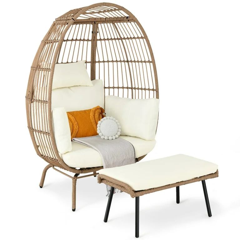 Dextrus Oversized Wicker Egg Chair with a Footstool, Lounger with Stand and Cushions Egg Basket C... | Walmart (US)