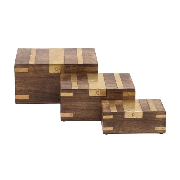 Brown Mango Wood Traditional Boxes Set of 3 | Riverbend Home
