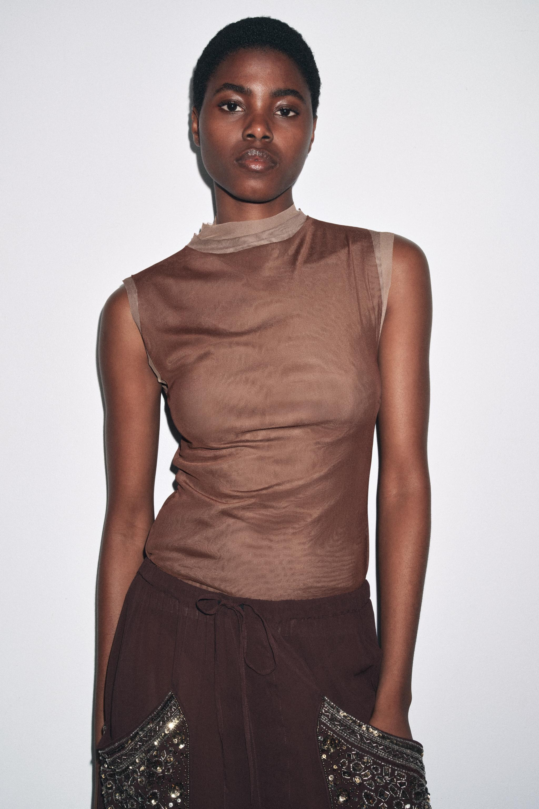 TULLE MOCK NECK T-SHIRT | Zara US