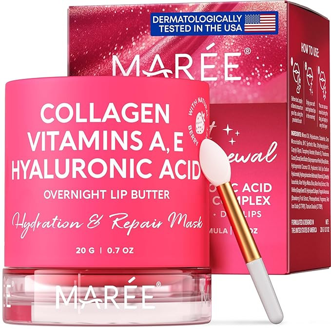 MAREE Lip Mask with Hyaluronic Acid & Coconut Oil - Overnight Collagen Lip Butter to Nourish & Hy... | Amazon (US)