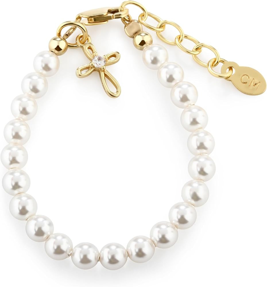 Children's 14K Gold Plated or 925 Sterling Silver Cross Bracelet with Simulated Pearls for Girls ... | Amazon (US)