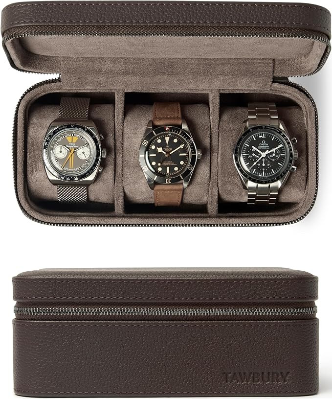 TAWBURY Watch Case - 3 Slot Genuine Top-Grain Leather Watch Travel Case for Men & Women with Meta... | Amazon (US)