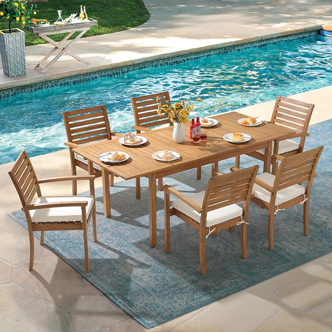 OC Orange-Casual 7 Piece Patio Dining Set, Outdoor Acacia Wood Furniture Set, Extendable Rectangu... | Amazon (US)
