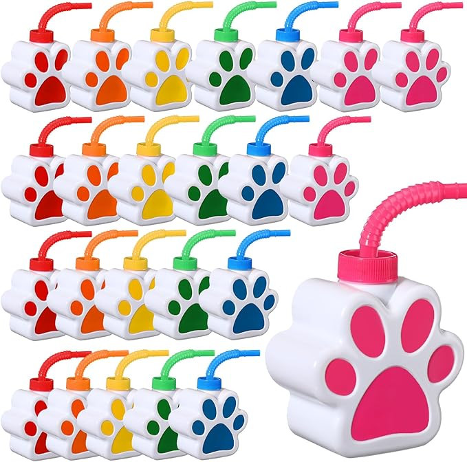 Sratte 24 Pcs 10 oz Dog Paw Cups for Kids with Straw and Lid Dog Birthday Party Decorations, Plas... | Amazon (US)