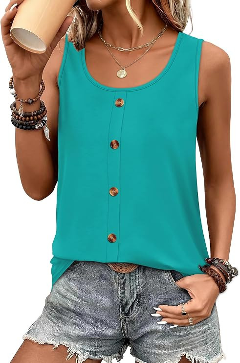 WIHOLL Tank Tops for Women Summer Tops Trendy Dressy Casual Spring Vacation Outfits Crewneck Butt... | Amazon (US)