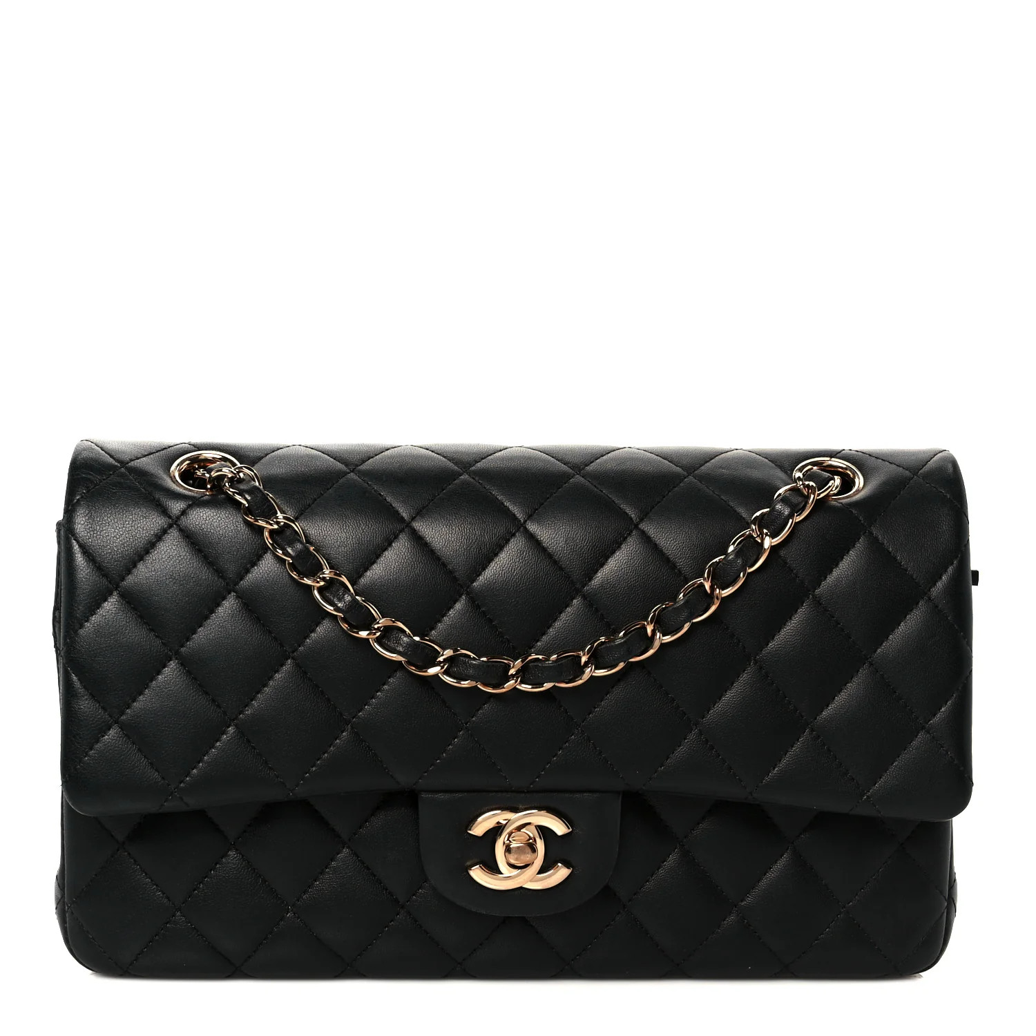 Lambskin Quilted Medium Double Flap Black | FASHIONPHILE (US)