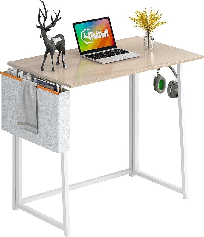 4NM 31.5" Small Desk with Storage Bag and Hook No-Assembly Folding Computer Desk Home Office Desk... | Amazon (US)