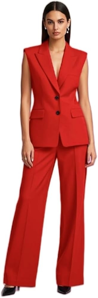 Womens 2 Pcs Outfits Vest and Pants Sleeveless Blazer Tuxedos Set Business Wedding Work | Amazon (US)