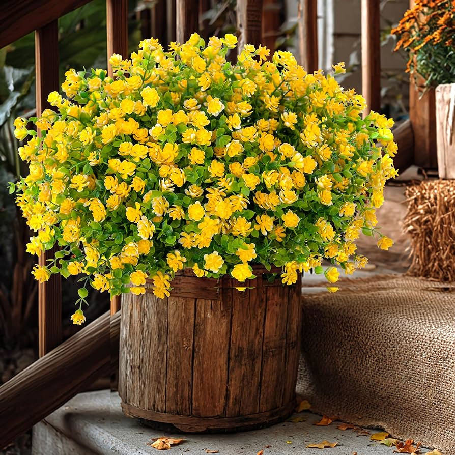 Artificial Flowers Outdoor Fake Plants - 12 Bundles UV Resistant No Fade Faux Plastic Greenery Bo... | Amazon (US)