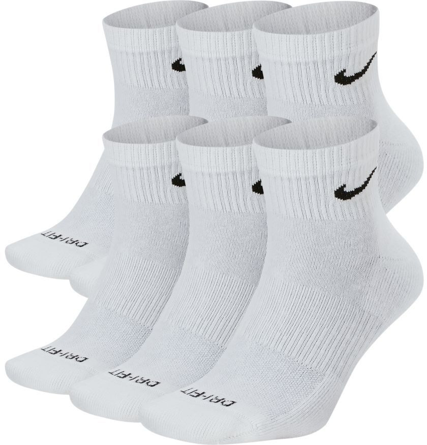 Nike Dri-FIT Everyday Plus Cushioned Training Ankle Socks - 6 Pack, Men's, Large, White/Black | Dick's Sporting Goods