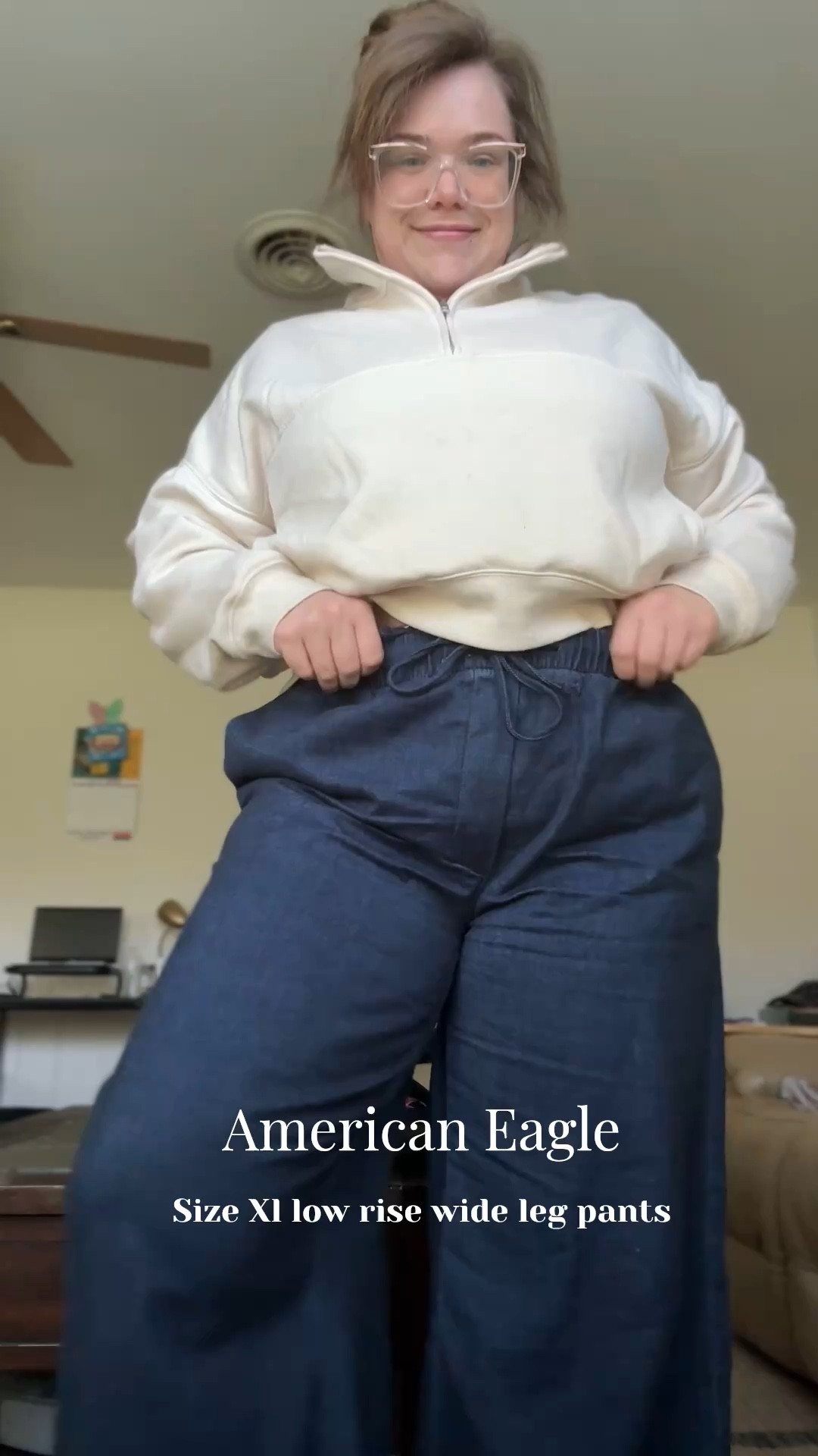 Just got these pants and so glad I did!!!! They’re soo good.. and they’re supposed to be low rise but I wear them high waisted and they are so comfy!! 

#americaneagle #pants #wideleg

#LTKootd #LTKSaleAlert #LTKMidsize