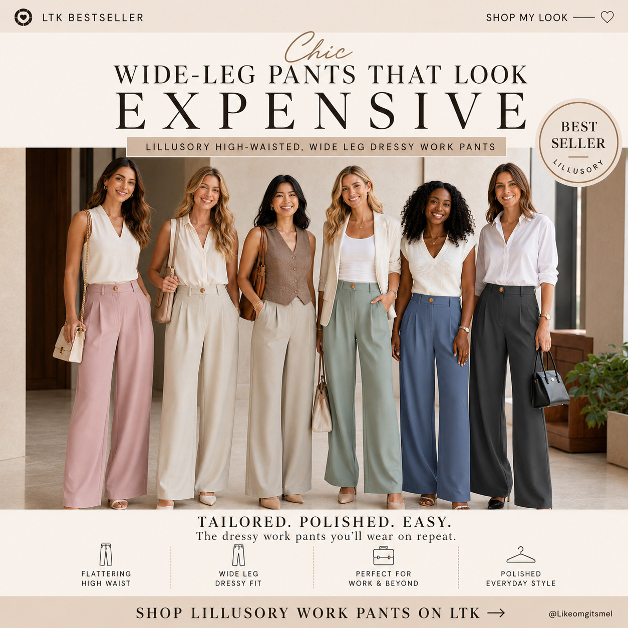 LILLUSORY Summer Chic | High-Waisted, Wide Leg Dressy Work Pants

These are the dressy work pants that make your outfit look expensive before you even add the blazer!! ☀️ 

The LILLUSORY high-waisted wide-leg dressy work pants are polished, flattering, and easy to style for office outfits, business casual workwear, teacher outfits, meetings, interviews, conferences, work events, dinners, and everyday looks that need to feel chic without being uncomfortable.

The wide-leg fit gives that long, tailored, elevated look, while the high waist makes every outfit feel instantly more put together. 

These are the pants you can style with a sleeveless blouse, button-down, vest, fitted tank, lightweight blazer, cardigan, heels, flats, loafers, sandals, a belt, gold jewelry, and a structured bag. 

The softer summer colors make them feel fresh and wearable, but the silhouette still gives that classic expensive-looking workwear vibe.

If you need work pants that can go from desk to dinner without changing your whole outfit, these are the ones to grab. 

They solve the “I want to look professional but still feel comfortable” problem and make simple tops look polished in seconds. 

Dressy, versatile, flattering, and easy to repeat — exactly the kind of best-selling pants that deserve a permanent spot in your workwear capsule.

📌 SAVE this for the dressy wide-leg work pants that make every business casual outfit look polished, feminine, and expensive.

↓ Everything is linked!

#LTKSaleAlert #LTKWorkwear #LTKTravel