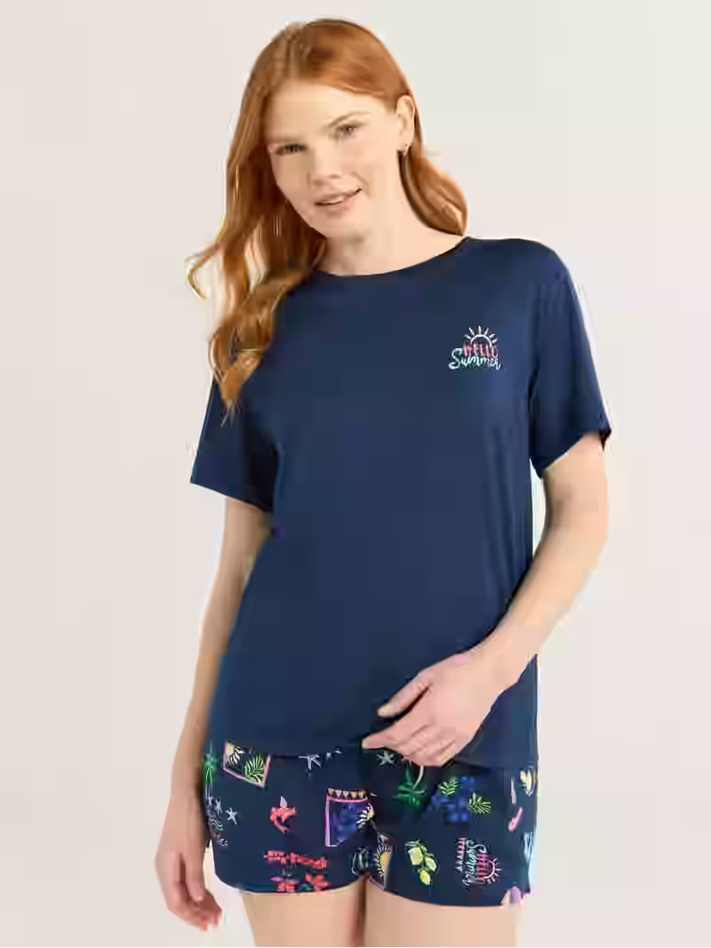 Joyspun Women's Short Sleeve Top and Shorts Pajama Set, 2-Piece, Sizes XS-3X | Walmart (US)
