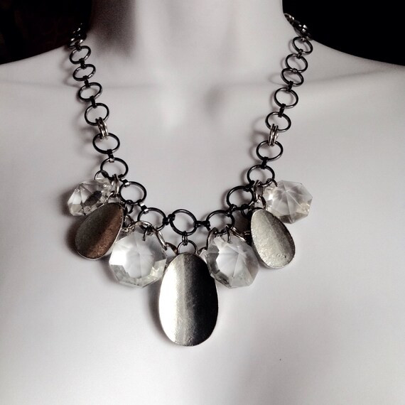 Silver statement necklace // crystal and silver bib necklace // chunky necklace // large necklace | Etsy (US)