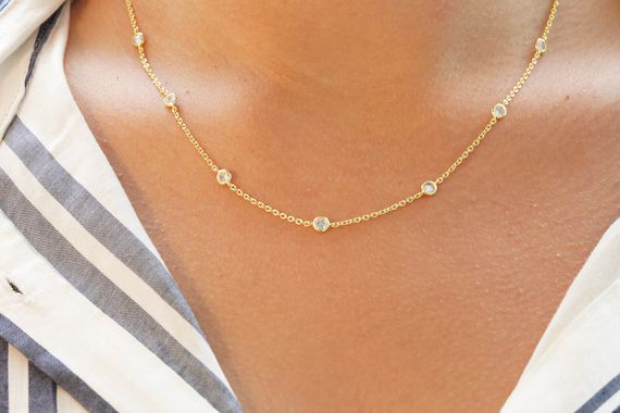 necklace by the yard/layered necklace/station diamond necklace/sprinkle necklace | Etsy (US)