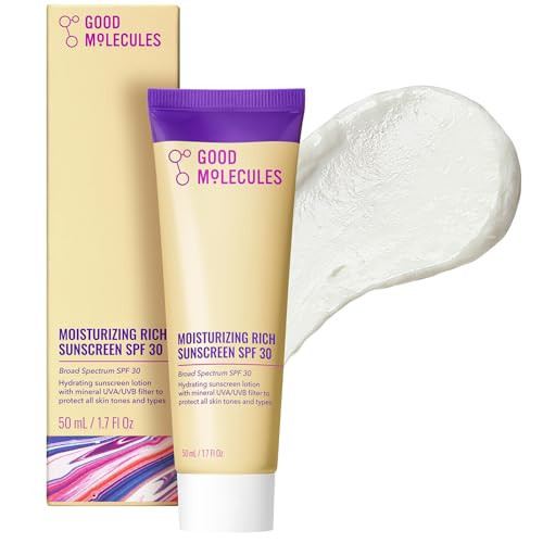 Good Molecules Moisturizing Rich Sunscreen SPF 30 – Mineral Zinc Oxide Face Sunscreen - Hydrating, Fragrance-Free, No White Cast | Broad Spectrum UVA/UVB Protection - 50 ml / 1.7 fl oz | Amazon (US)