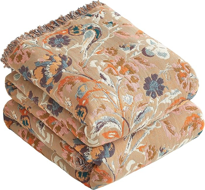 Boho Throw Blanket for Bed 80\u201dx90\u201d, 100% Cotton Woven Blanket for Couch Sofa, Ultra Sof... | Amazon (US)