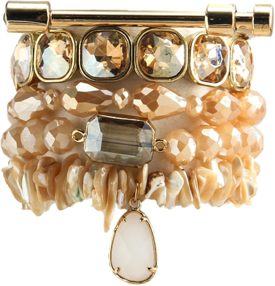 Boho Beaded Bracelets/Bangle for Women,Multilayer 5/6/7PCS Healing Natural Handmade Stone Bead Br... | Amazon (US)