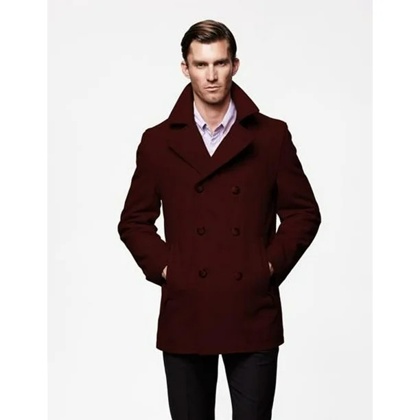 Men's Wool Peacoat Dark Burgundy Winter Coat Fashion Private Label | Walmart (US)