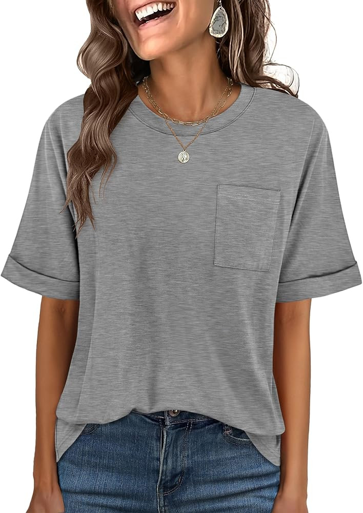 ANRABESS Women Oversized T Shirts Short Sleeve Summer Casual Loose Top Basic Tee with Pocket | Amazon (US)