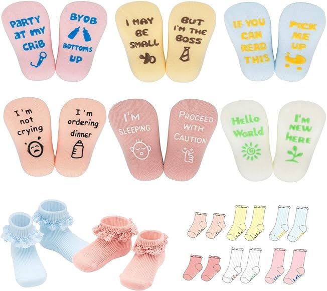 Baby Socks Gift Set, Shower Gifts Newborn Funny Present, 6 Pair, For 0-12 Months | Amazon (US)