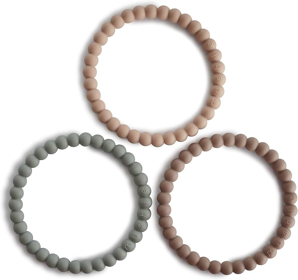 mushie Pearl Teether Bracelet | 3-Pack (Clary Sage/Tuscany/Desert Sand) | Amazon (US)