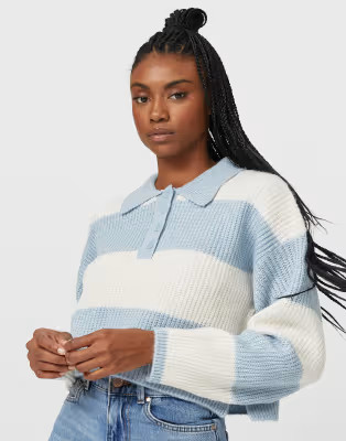 Stradivarius ribbed polo jumper in blue | ASOS | ASOS (Global)