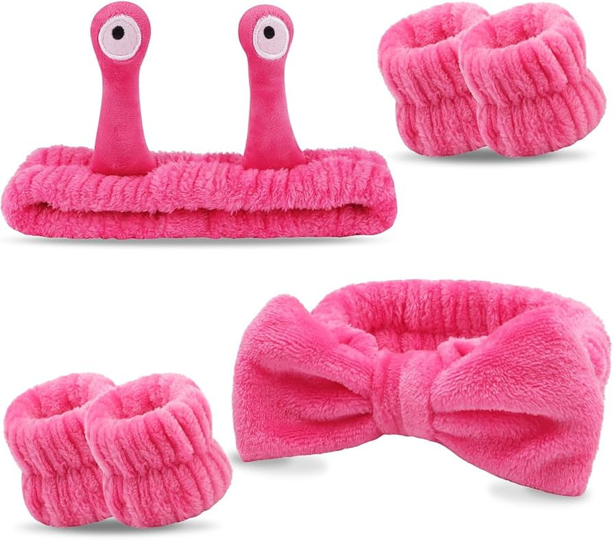 Spa Headband and Wristband Set Skincare Headband Makeup Headband Bowknot Snail Headbands Wrist Ba... | Amazon (US)