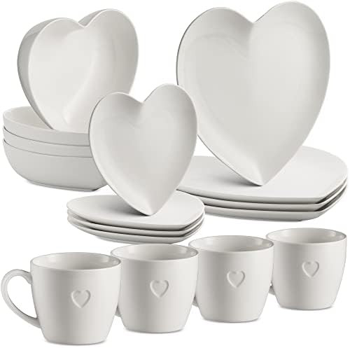 Mitbak 16 PC Dinnerware sets |Heart Shaped Elegant Plates And Bowls Sets For Valantines Day | Din... | Amazon (US)