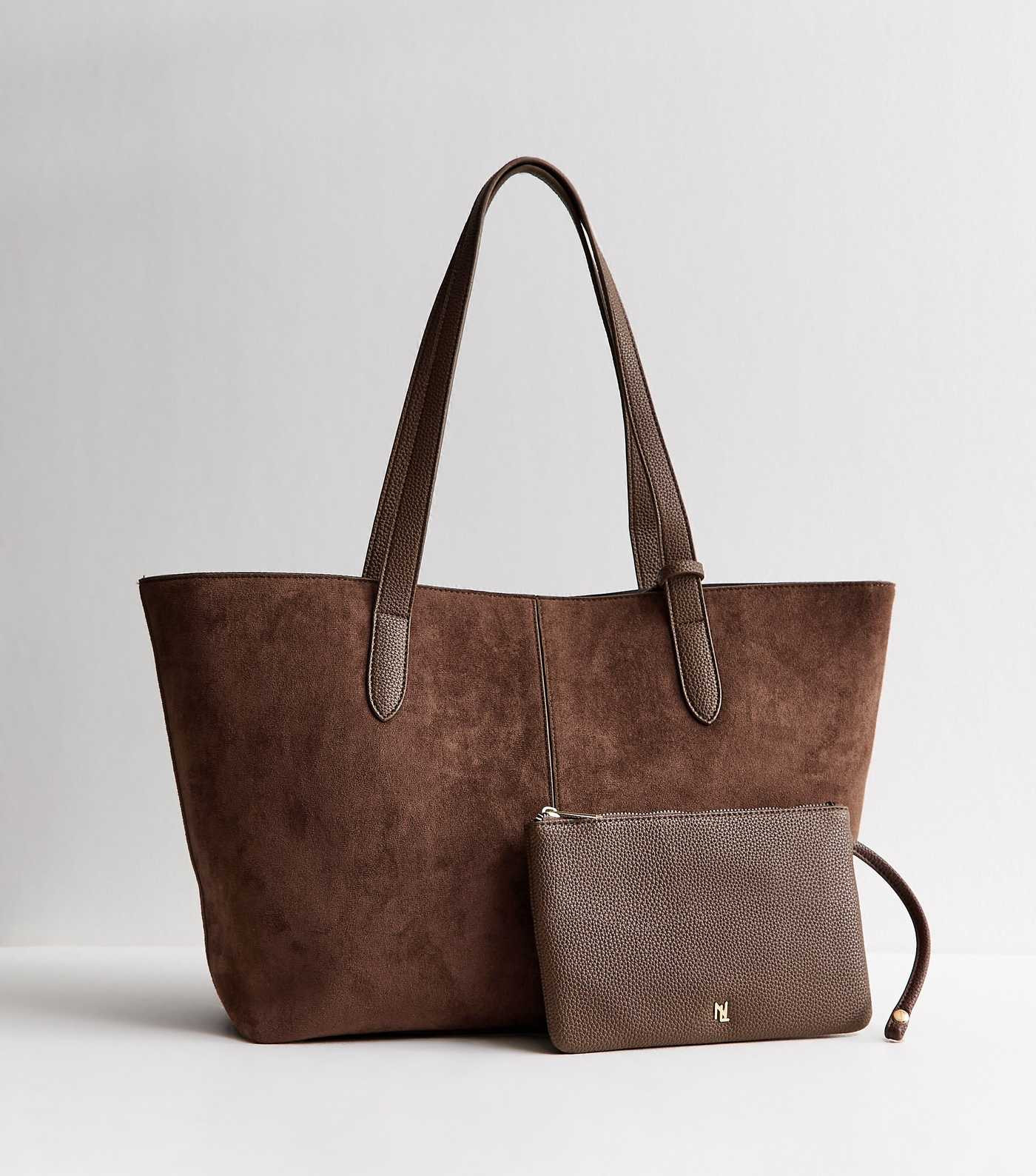 Dark Brown Faux Suede Winged Shopper Tote Bag | New Look | New Look (UK)