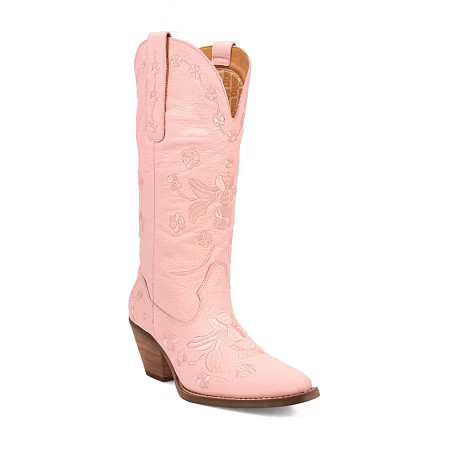 Dingo Womens Love Bug Leather Stacked Heel Cowboy Boots, 9 1/2 Medium, Pink | JCPenney