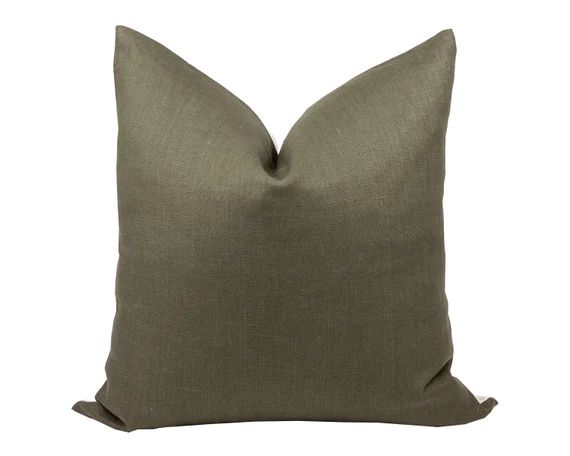 VERDE  Designer Olive Linen Pillow Cover Dark Green Pillow - Etsy | Etsy (US)