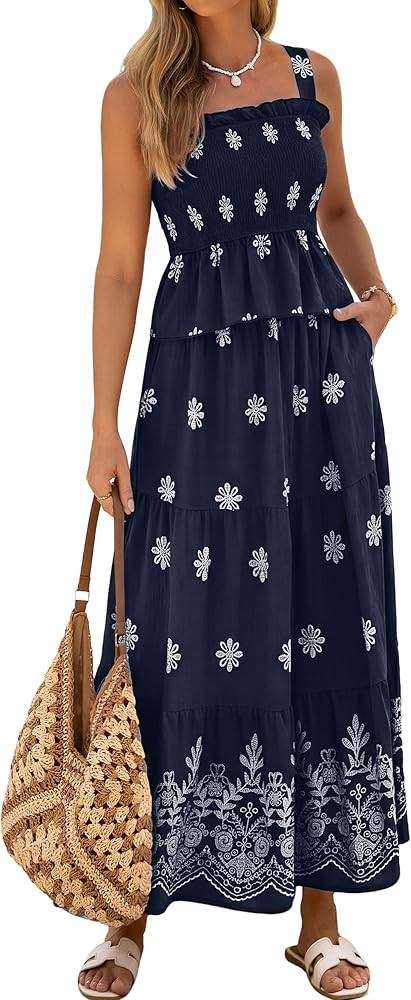 Glamaker Womens 2 Piece Skirt Sets Summer Boho Floral Smocked Ruffle Hem Tank tops Maxi Skirts Wi... | Amazon (US)