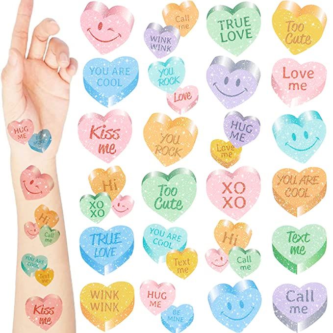 240 Pcs Valentine's Day Glitter Temporary Tattoos Sticker Heart Conversation Tattoos for Kids Wom... | Amazon (US)