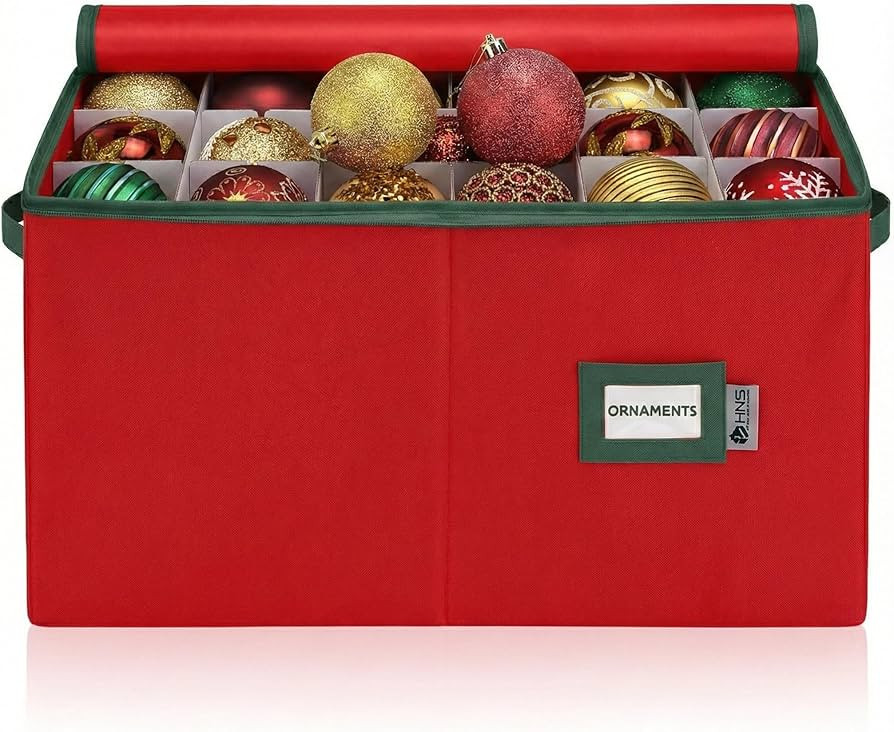 Christmas Ornament Storage Container with Dividers - Box Stores Up to 54 Ornaments, Zippered, Con... | Amazon (US)