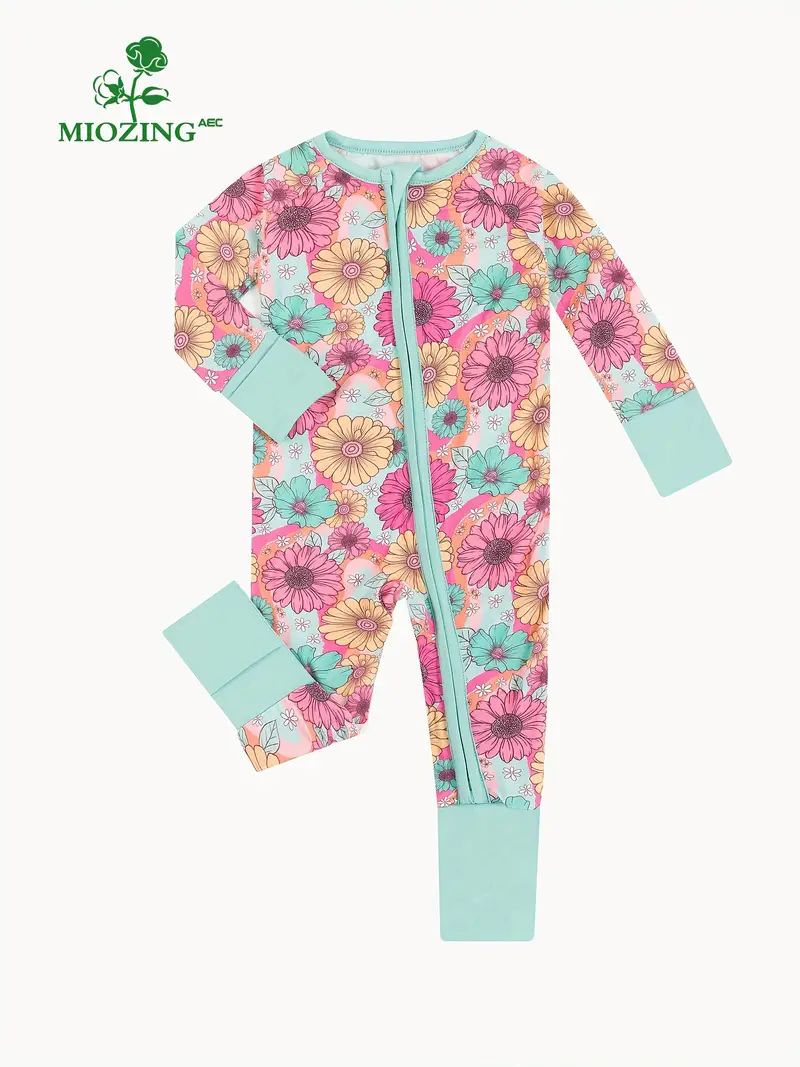MIOZING Bamboo Fiber Bodysuit For Infants, Coloful Flower Full Print Zip Up Comfy Long Sleeve One... | Temu Affiliate Program