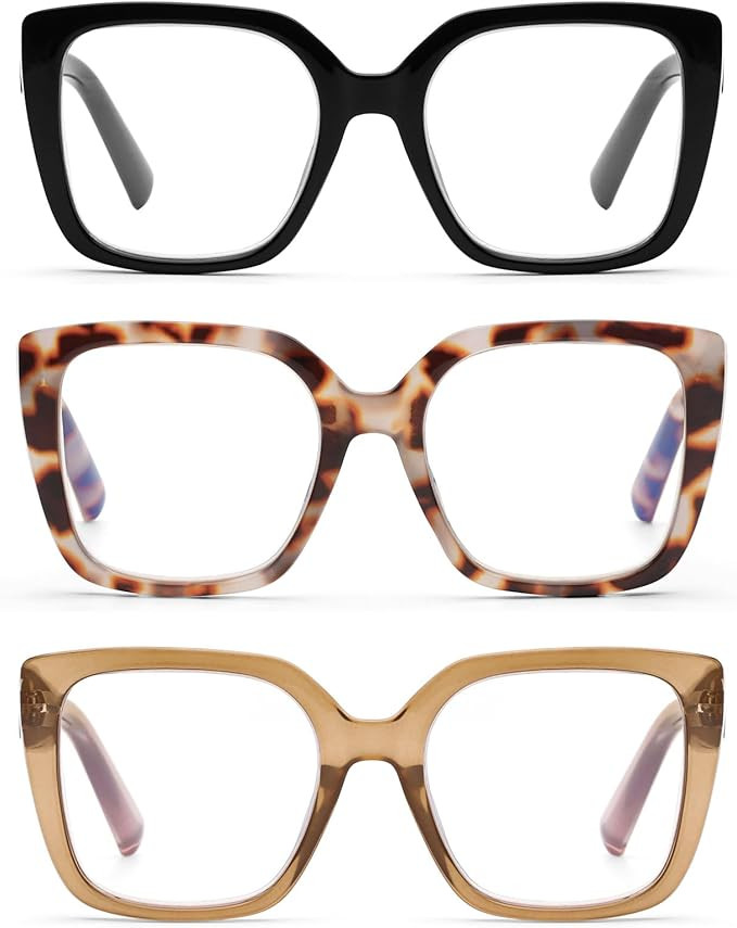 DOOViC 3 Pack Oversized Reading Glasses for Women Blue Light Blocking Square Stylish Computer Rea... | Amazon (US)