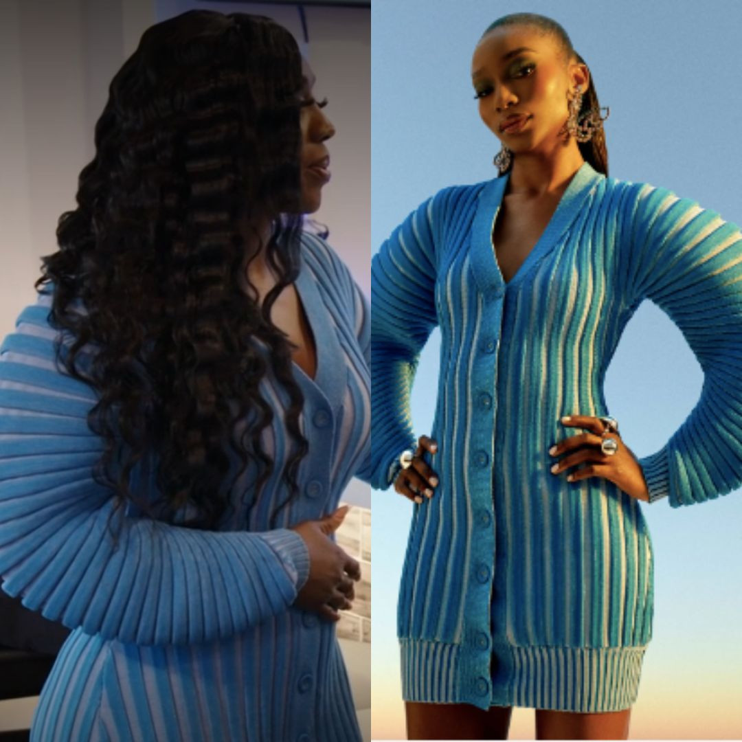 Wendy Osefo’s Blue Accordion Pleated Dress is by Fumi the Label