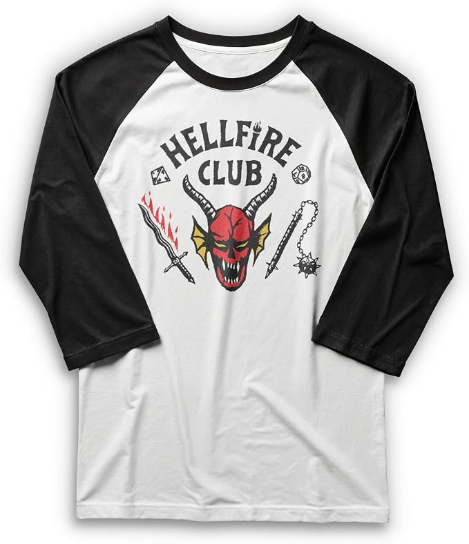 Men's Stranger Things Hellfire Club Costume Baseball Tee - White/Black - Small | Officially Licen... | Amazon (US)