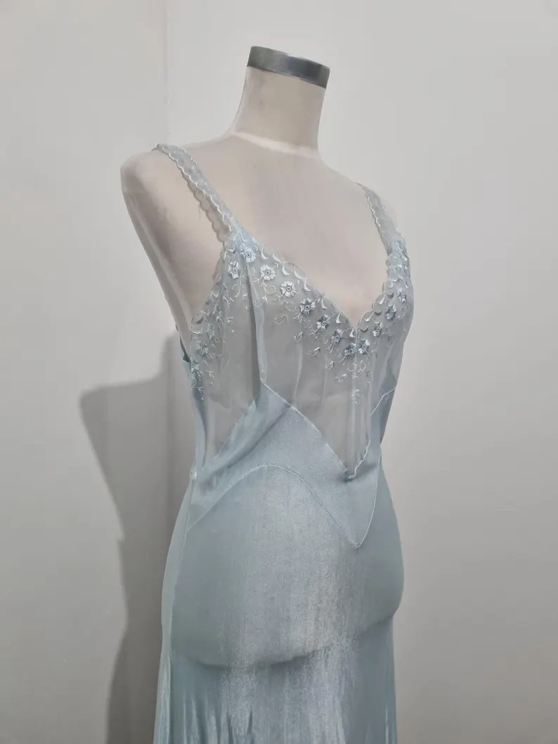 Vintage Shimmer Baby Blue Sheer Night Slip - Etsy | Etsy (US)