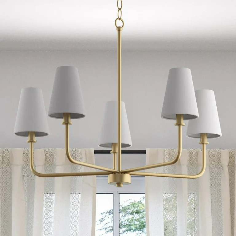 Avec Payton Collection 5-Light Contemporary Champagne Bronze Chandelier with White Fabric Shades | Walmart (US)