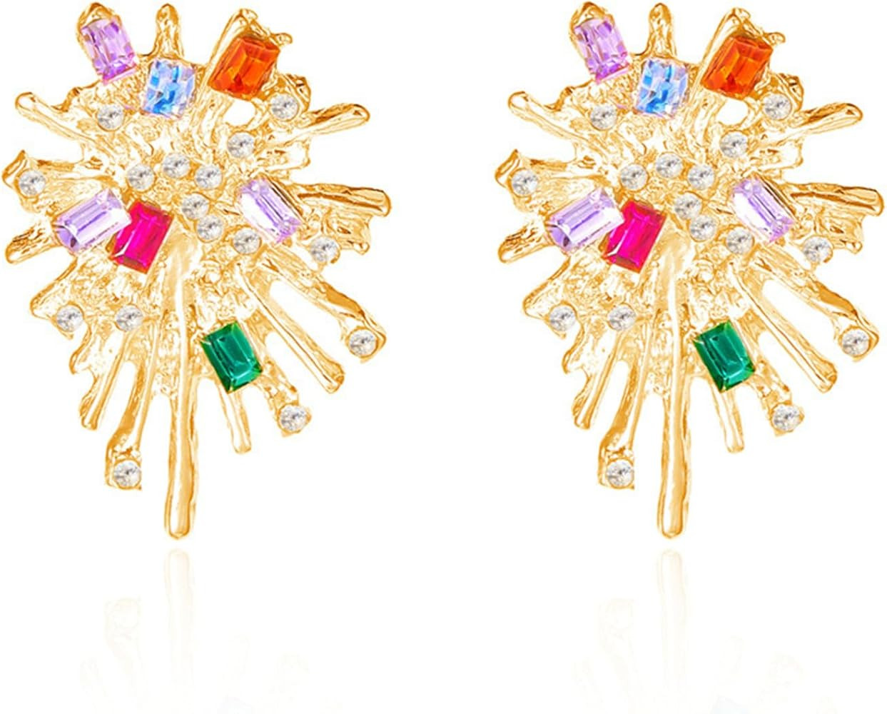 Rhinestone Firework Earrings,Vintage Colorful Inlaid Zircon Ear Personality Exaggerated Stud Shin... | Amazon (US)