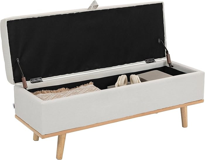 HOMCOM Storage Ottoman Bench, Foot Rest with Lift-Up Lid and Wood Legs, End of Bed Bench, Linen S... | Amazon (CA)
